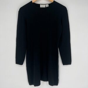 Vintage Preview 100% Merino Wool Dress L Petite Minimalist Capsule Classic Black